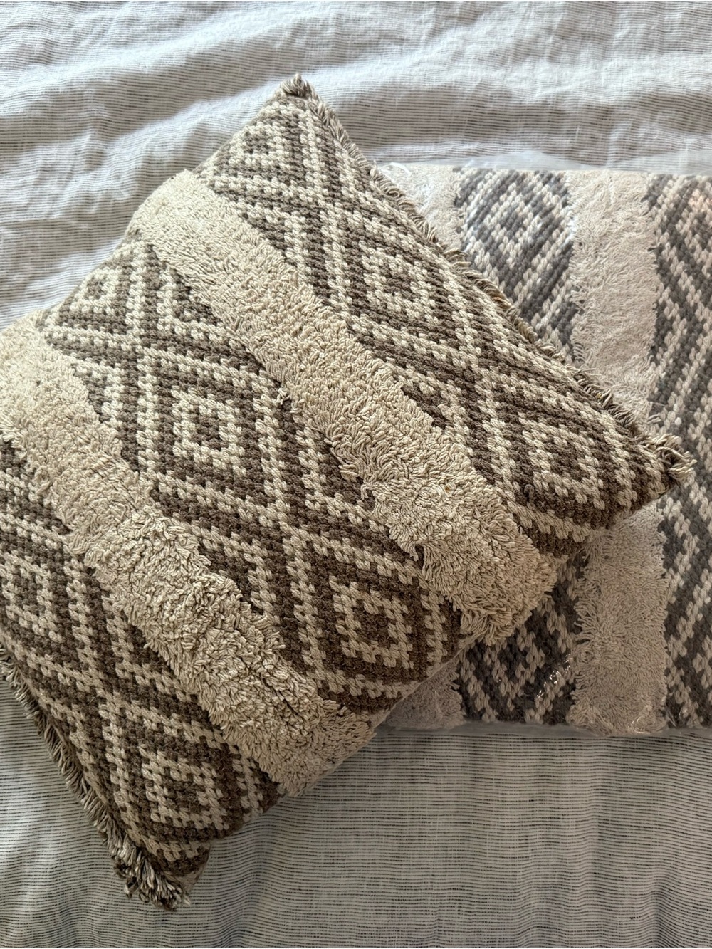 Twos Company Textured Geometric Throw Pillows- Neutral Taupe & Cream
